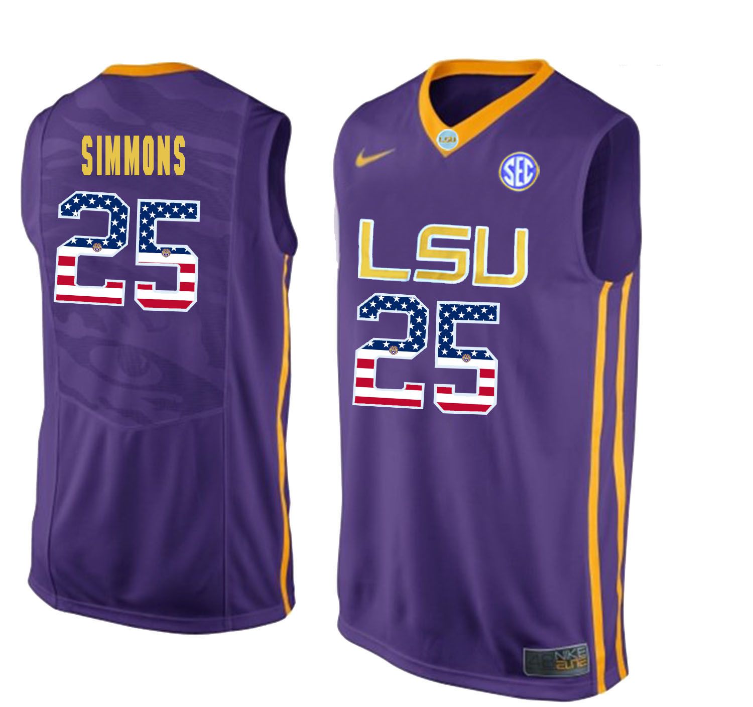 Men LSU Tigers 25 Simmons Purple Flag Customized NCAA Jerseys